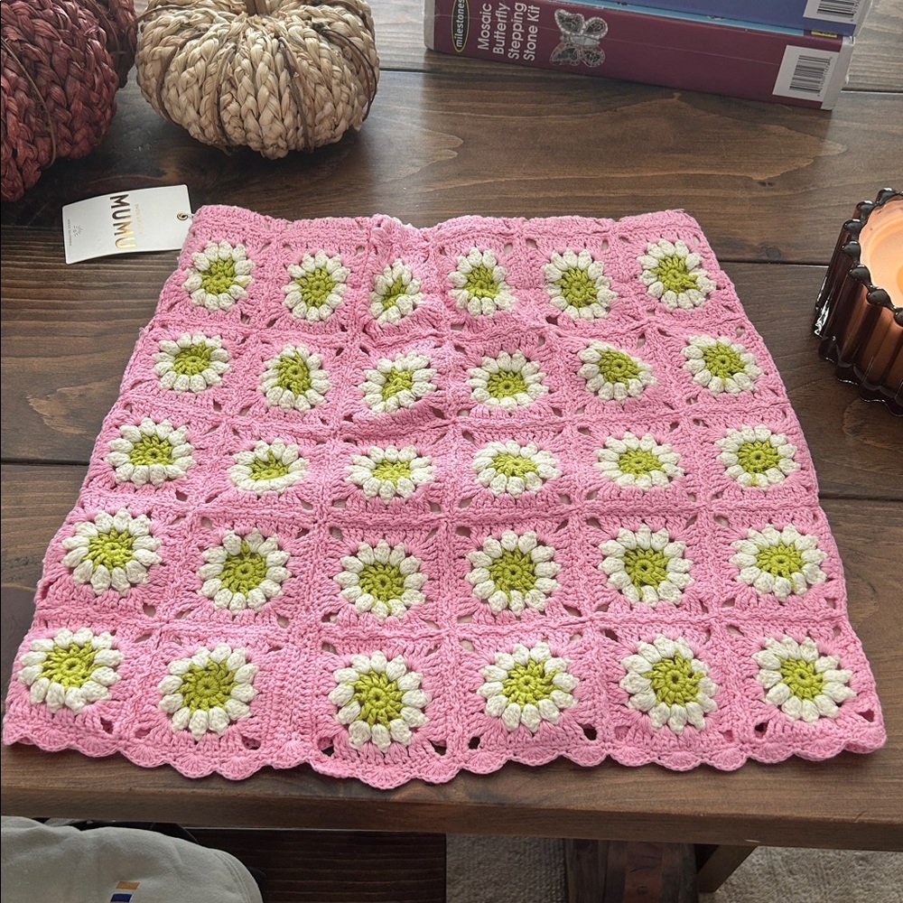 Show Me Your MuMu Pink Daisy Crochet Mini Skirt